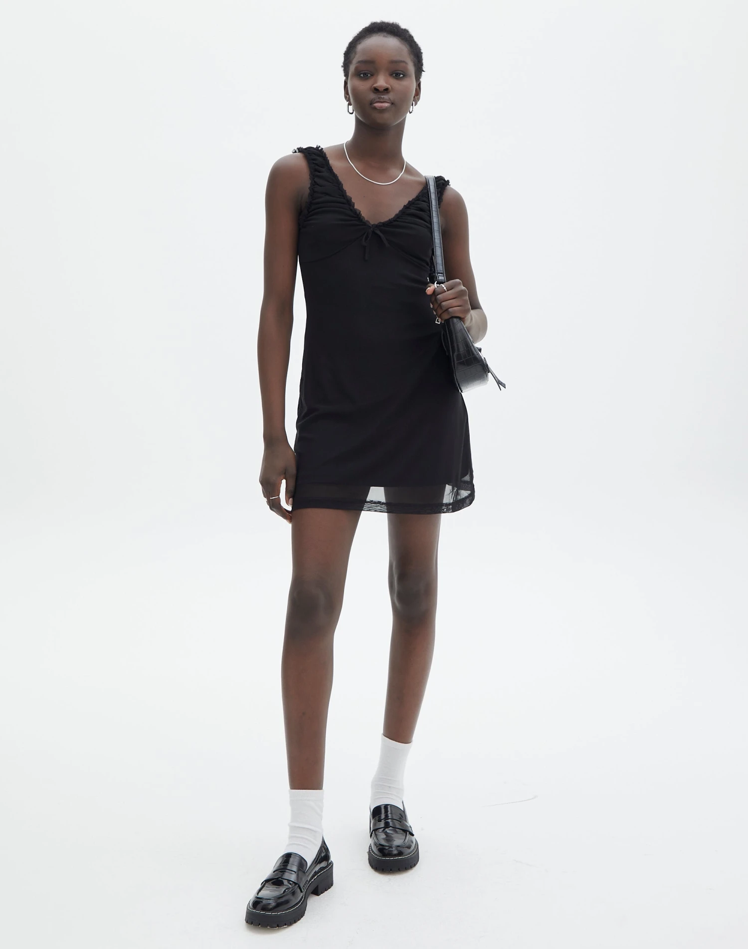 Ruched V Neck Mini Dress 3 Ruched V Neck Mini Dress