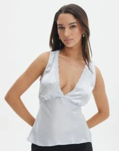 Linen Tailored Vest -GLASSONS CLOTHING r lola lace trim cami break the ice front bv119674rsat 2