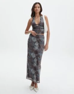 Print Mesh Maxi Skirt -GLASSONS CLOTHING r marina mesh maxi skirt mink tie dye front sl53303rpri 2