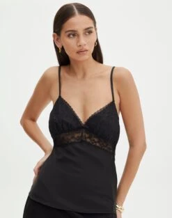 Faux Leather Tie Back Scarf Top 36 Faux Leather Tie Back Scarf Top -GLASSONS CLOTHING r meme lace trim blouse blackblack front bv92276rsat