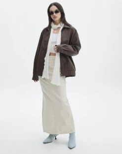 High Rise Denim Maxi Skirt