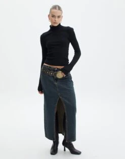 Ruched Print Mesh Off The Shoulder Top -GLASSONS CLOTHING r rita denim midi hemmed skirt darjeeling front sl55242rden