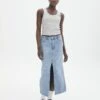 Denim Midi Front Split Skirt -GLASSONS CLOTHING r rita denim midi hemmed skirt riley vintage wash front sl55242rden 2