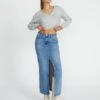Split Front Denim Midi Skirt -GLASSONS CLOTHING r roah denim maxi skirt riley vintage wash front sl118486rdnm