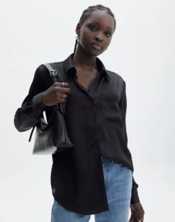 Faux Leather Tie Back Scarf Top 39 Faux Leather Tie Back Scarf Top -GLASSONS CLOTHING r scout satin shirt black front bl106816rsat