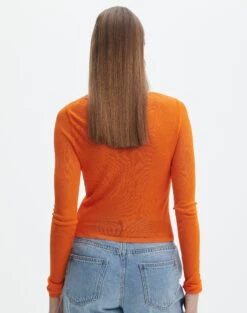 Sheer Long Sleeve Knit Top -GLASSONS CLOTHING rae sheer knit crew neck top youre so golden back kl123547vis