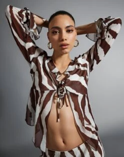 Print Maxi Slip Skirt 34 Print Maxi Slip Skirt -GLASSONS CLOTHING riley ruffle blouse umber zebra front bl64192prt 1