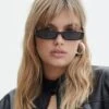 Thin Rectangle Sunglasses -GLASSONS CLOTHING riri rectangle sunglasses black front ga132358sun