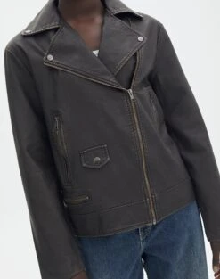 Washed Faux Leather Oversized Moto Jacket 25 Washed Faux Leather Oversized Moto Jacket -GLASSONS CLOTHING rizzo moto jacket worn black imageback jw107158pu