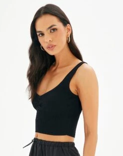 Sweetheart Ruched Cropped Tank -GLASSONS CLOTHING roddi ruched tank black detail kv63199rib