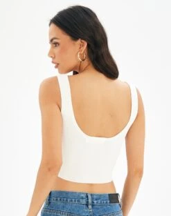 Sweetheart Ruched Cropped Tank -GLASSONS CLOTHING roddi ruched tank white back kv63199rib
