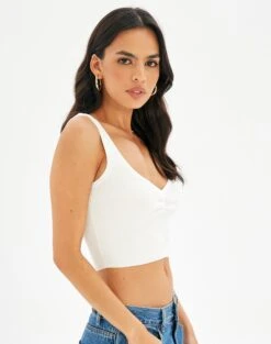 Sweetheart Ruched Cropped Tank -GLASSONS CLOTHING roddi ruched tank white detail kv63199rib