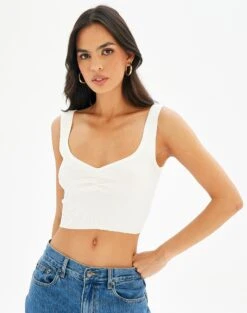 Sweetheart Ruched Cropped Tank -GLASSONS CLOTHING roddi ruched tank white front kv63199rib