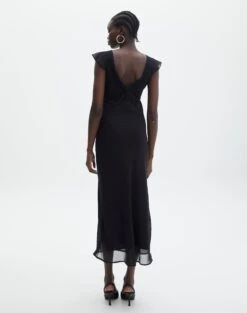 V Front Bias Cut Maxi Dress -GLASSONS CLOTHING rufus chiffon maxi dress black back dl92461peb