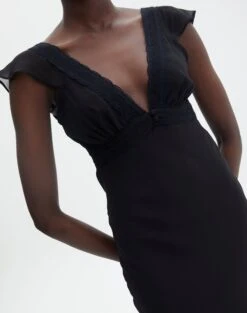 V Front Bias Cut Maxi Dress -GLASSONS CLOTHING rufus chiffon maxi dress black imageback dl92461peb