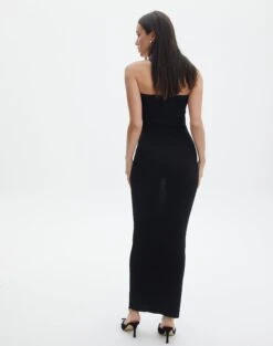 Sculpted Glitter Maxi Dress 29 Sculpted Glitter Maxi Dress -GLASSONS CLOTHING sangria sparkle strapless slim black back kd117623lur