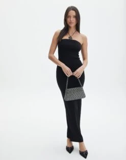 Sculpted Glitter Maxi Dress 28 Sculpted Glitter Maxi Dress -GLASSONS CLOTHING sangria sparkle strapless slim black full kd117623lur