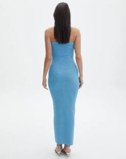 Sculpted Glitter Maxi Dress 24 Sculpted Glitter Maxi Dress -GLASSONS CLOTHING sangria sparkle strapless slim electric teal back kd117623lur