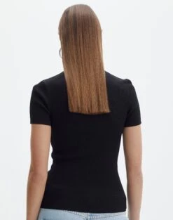 Knit Long Line T-Shirt 23 Knit Long Line T-Shirt -GLASSONS CLOTHING saphi short sleeve rib tee black back ks119955vn