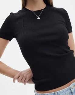 Knit Long Line T-Shirt 24 Knit Long Line T-Shirt -GLASSONS CLOTHING saphi short sleeve rib tee black imageback ks119955vn