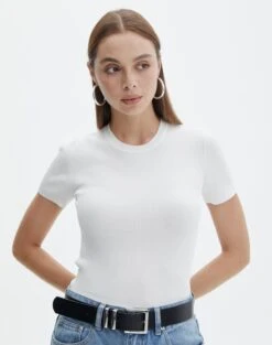 Knit Long Line T-Shirt 31 Knit Long Line T-Shirt -GLASSONS CLOTHING saphi short sleeve rib tee milk front ks119955vn