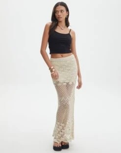 Ribbed Maxi Skirt -GLASSONS CLOTHING shelly crochet maxi skirt shell phone front sl132840cro 1