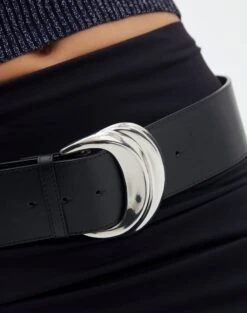 Statement Silver Buckle Belt -GLASSONS CLOTHING siesta statement buckle belt blacksilver detail be141578pu