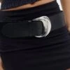 Statement Silver Buckle Belt -GLASSONS CLOTHING siesta statement buckle belt blacksilver front be141578pu 1