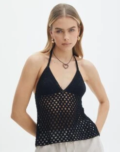 One Shoulder Open Back Strappy Tank -GLASSONS CLOTHING sigon open back crochet black front kv127284cro 11