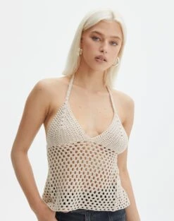 Zip Up Knit Cropped Hoodie -GLASSONS CLOTHING sigon open back crochet neutral front kv127284cro 3