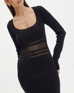 Panelled Knit Long Sleeve Maxi Dress -GLASSONS CLOTHING sinny longsleeve panelled maxi black imageback kd111216knt