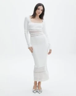 Panelled Knit Long Sleeve Maxi Dress -GLASSONS CLOTHING sinny longsleeve panelled maxi milk front kd111216knt 2