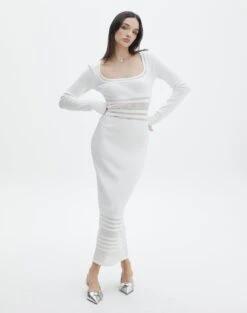 Panelled Knit Long Sleeve Maxi Dress -GLASSONS CLOTHING sinny longsleeve panelled maxi milk full kd111216knt