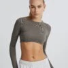 Seamless Cropped Long Sleeve -GLASSONS CLOTHING sophie super cropped seamless top cypress front tl101259rsml