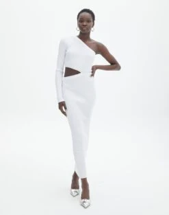 One Shoulder Long Sleeve Maxi Dress -GLASSONS CLOTHING stella one sleeve white front kd129008vn 2