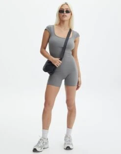 Active Supersoft Short Sleeve Low Back Unitard 28 Active Supersoft Short Sleeve Low Back Unitard -GLASSONS CLOTHING stormie short sleeve jumpsuit keep your coal full sw72661ss