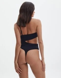 Supersoft One Shoulder Side Cut Out Bodysuit -GLASSONS CLOTHING sully peachy bodysuit black back tb95431pch