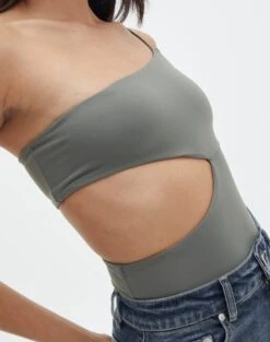 Supersoft One Shoulder Side Cut Out Bodysuit -GLASSONS CLOTHING sully peachy bodysuit cypress imageback tb95431pch