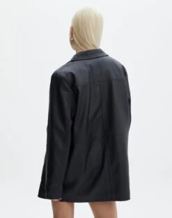 Oversized Faux Leather Double Pocket Shacket -GLASSONS CLOTHING sunny pu shacket black back jw73862pu