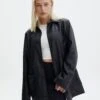 Oversized Faux Leather Double Pocket Shacket 2 Oversized Faux Leather Double Pocket Shacket -GLASSONS CLOTHING sunny pu shacket black front jw73862pu 1