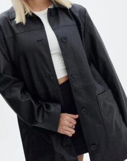 Oversized Faux Leather Double Pocket Shacket -GLASSONS CLOTHING sunny pu shacket black imageback jw73862pu