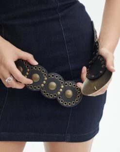 Brass Circle Detail Belt 25 Brass Circle Detail Belt -GLASSONS CLOTHING suri circle belt black imageback be131016new