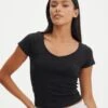 Cropped V Neck Tee -GLASSONS CLOTHING susu v neck top black front ts122528rib