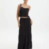 Linen Blend Tiered Maxi Skirt 1 Linen Blend Tiered Maxi Skirt -GLASSONS CLOTHING t boppie tiered linen maxi skirt black front sl120340tlv