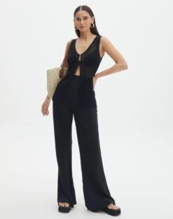Linen Blend Wide Leg Pants
