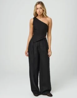 Tie Waist Linen Pant -GLASSONS CLOTHING t co harley tailored linen pant black front pw120209tlin 4