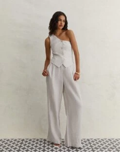 Linen Tailored Vest -GLASSONS CLOTHING t co harley tailored linen pant head in the sandmilk front pw120209tcd 1