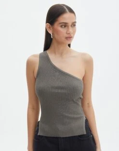One Shoulder Split Side Knit Top