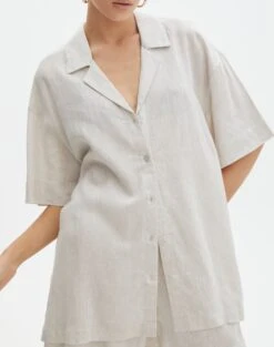 Short Sleeve Linen Blend Shirt 15 Short Sleeve Linen Blend Shirt -GLASSONS CLOTHING t dizzy slit oversized shirt head in the sandmilk imageback bs118684tcd