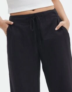 Tie Waist Linen Pant -GLASSONS CLOTHING t evie mr tie waist linen pant black imageback pw123196tlv